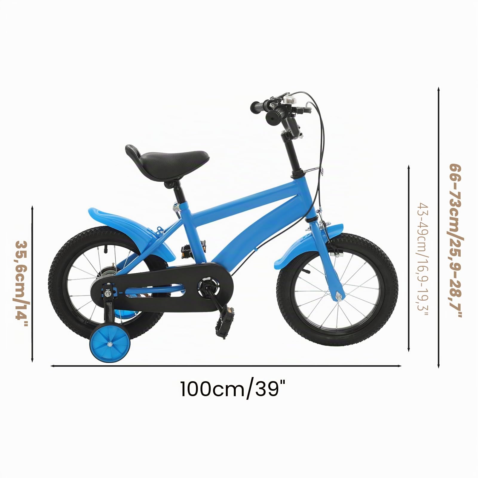 HESEURYU 14 Zoll Kinderfahrrad, Kinderfahrrad mit Zwei Stützräder, Lernfahrrad für Kinder, Verstellbare Sitz- und Armlehnenhöhe, Jungen- und Mädchenfahrräder, Geeignet für Anfänger