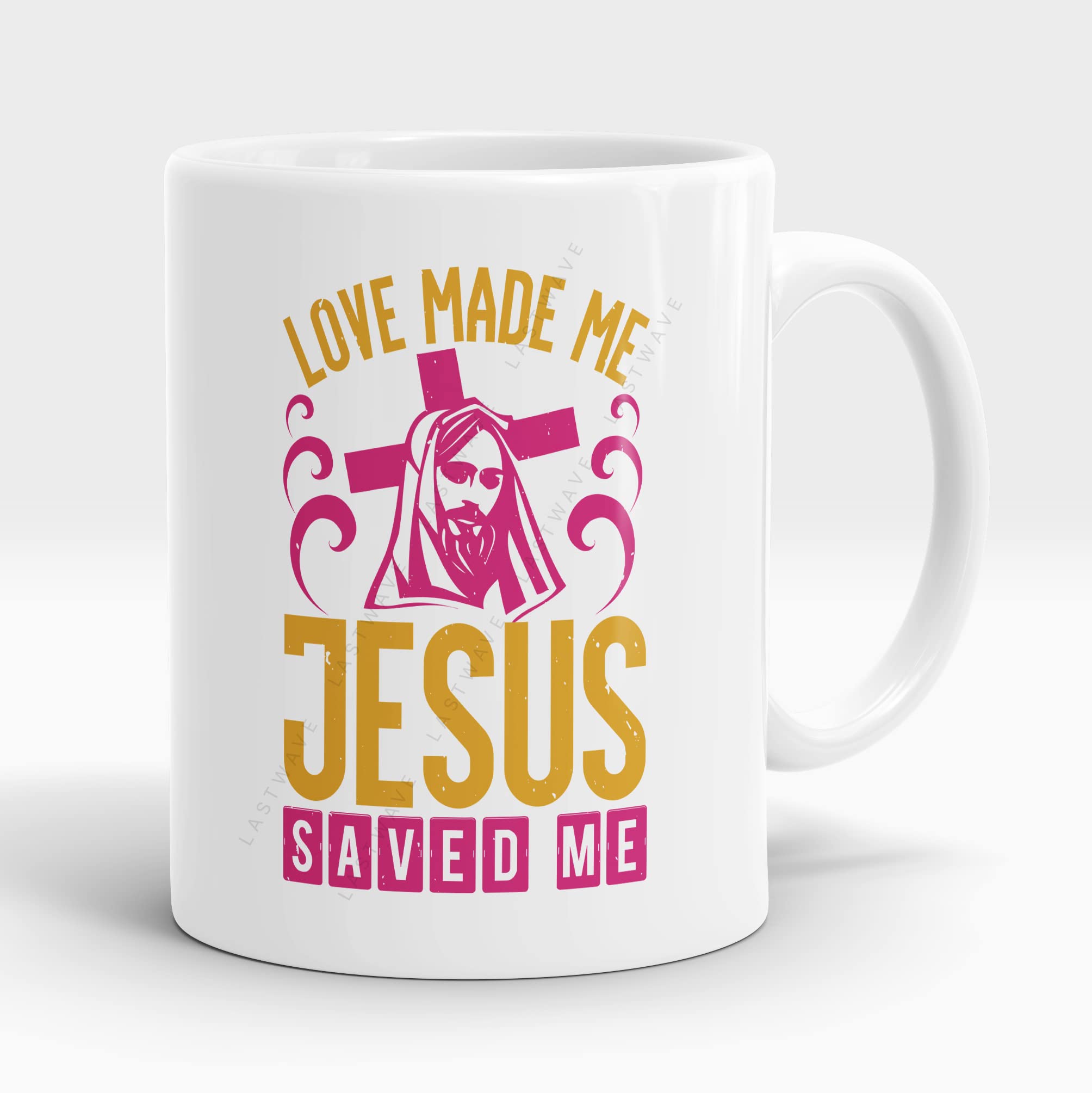 LASTWAVEPremium Coffee Mug Collection, Love Made me Jesus Saved me, Jesus Quote Graphic Printed 11Oz Coffee Mug, Jesus Christ Gifts for Boyfriend, Girlfriend, Dad, Mom, Brother, Sister