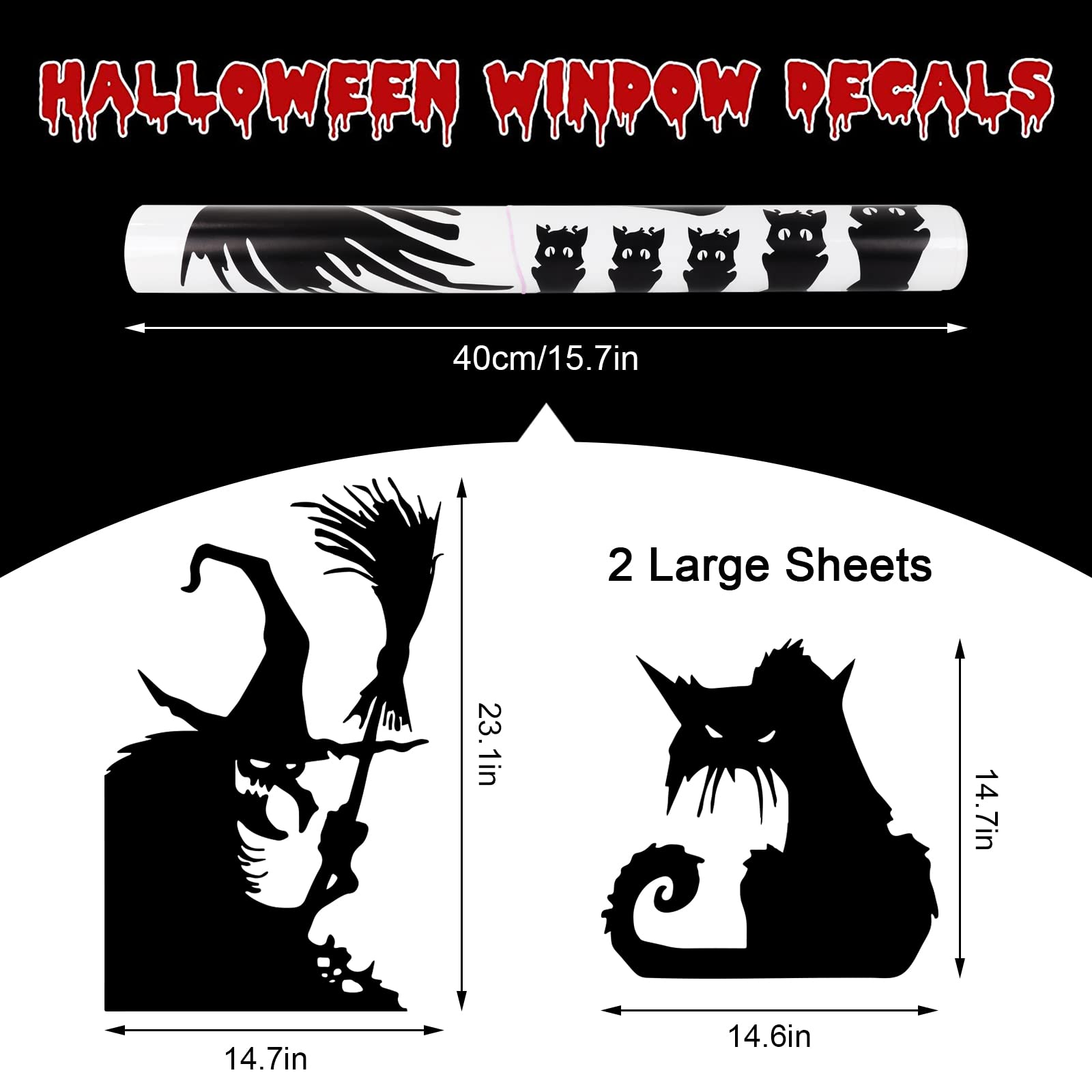 Halloween Wandaufkleber Set – 6 Bögen Mit Schwarzen Katzen, Fledermäusen, Spinnennetzen, Abnehmbar