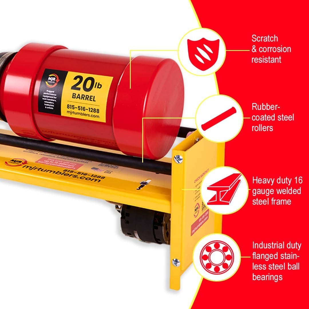 MJR Tumblers 20 Large Base No Kit - Commercial Duty 20lb Rock Tumbler - Single Barrel - 20 Pound Tumbler - Large Base - Unmatched Quality and Durability - Disabled and US Veteran Owned USA