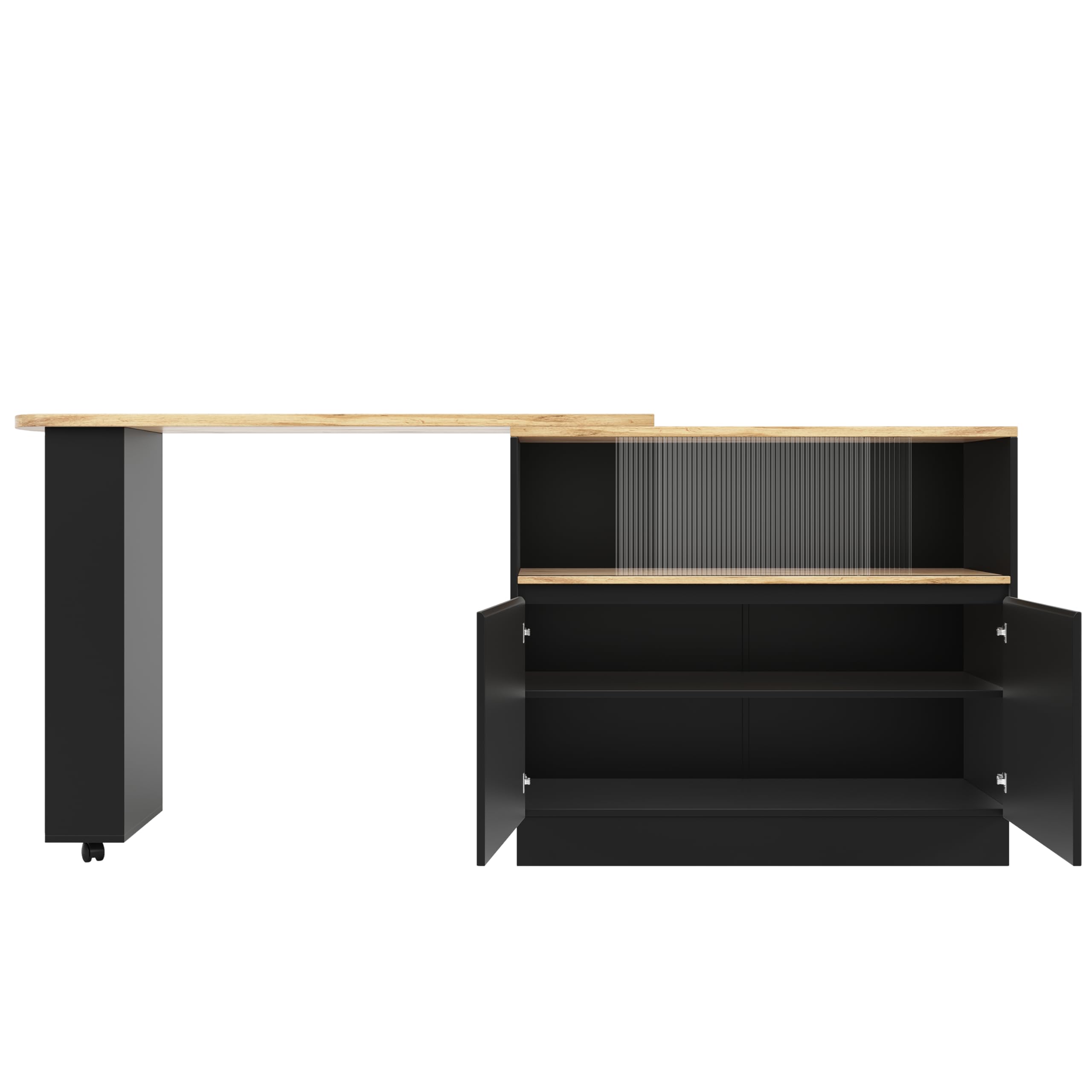 Comestible giratorio 360° (cuerpo principal 90 x 45 x 100 cm), moderno, simple, multifuncional, giratorio con estantes y cristal, adecuado para cocinas y restaurantes (negro)