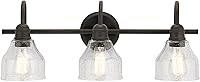 Vista 22 de Kichler Avery Aplique de Pared de 5.5" Industrial con 1 Luz y Vidrio Granulado Transparente en Negro, para Baño, Dormitorio o Pasillo
