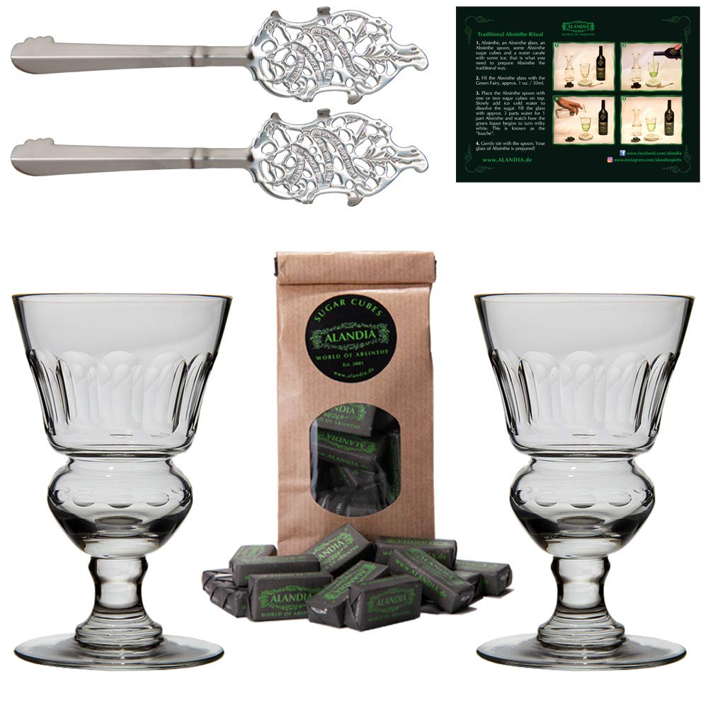 ALANDIA Premium Absinthe Spoons Glasses Set 2x Absinthe Glasses 2x