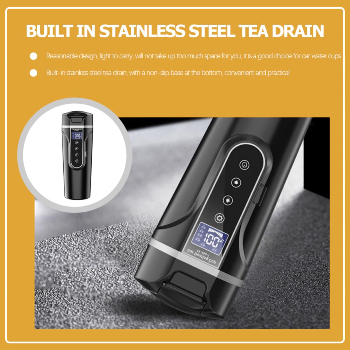 Ciieeo Autoheizungs Wasserbecher 450ml aus Edelstahl mit Schnellheizung