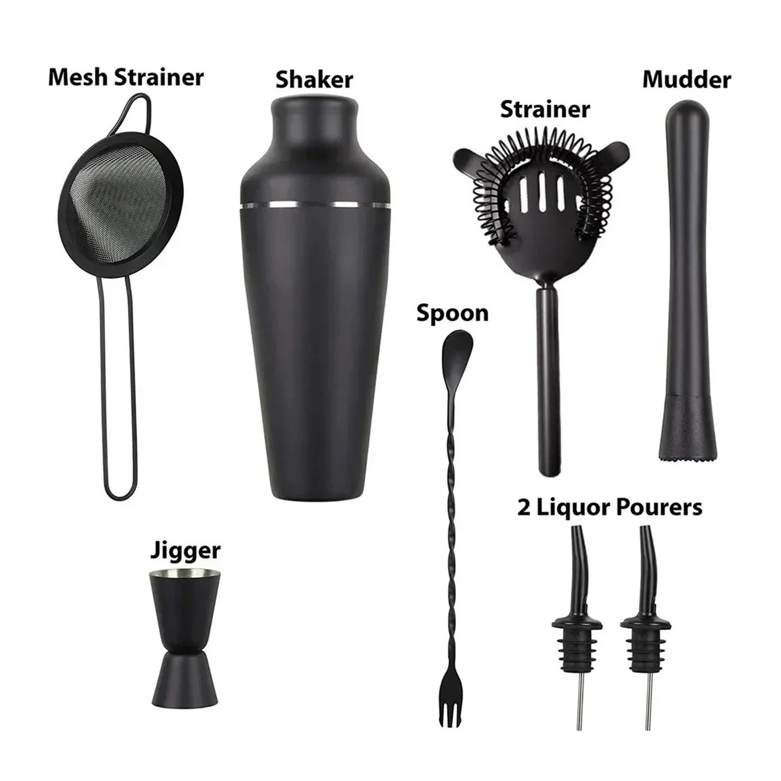 Juego de coctelera negra mate 8 Uds., mezclador bebidas for vino y Martini, herramientas Bar, equipo coctelería, Kit barman for en casa