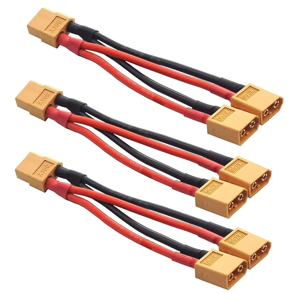 YLP XT60 Series Serial Parallel Connector, XT60 Battery Extension Cable Connector with 12awg Silicone Cord 1female to 2 maleconnectorfor RC Mode Helicopter Quadcopter Parallel connector3 Pieces