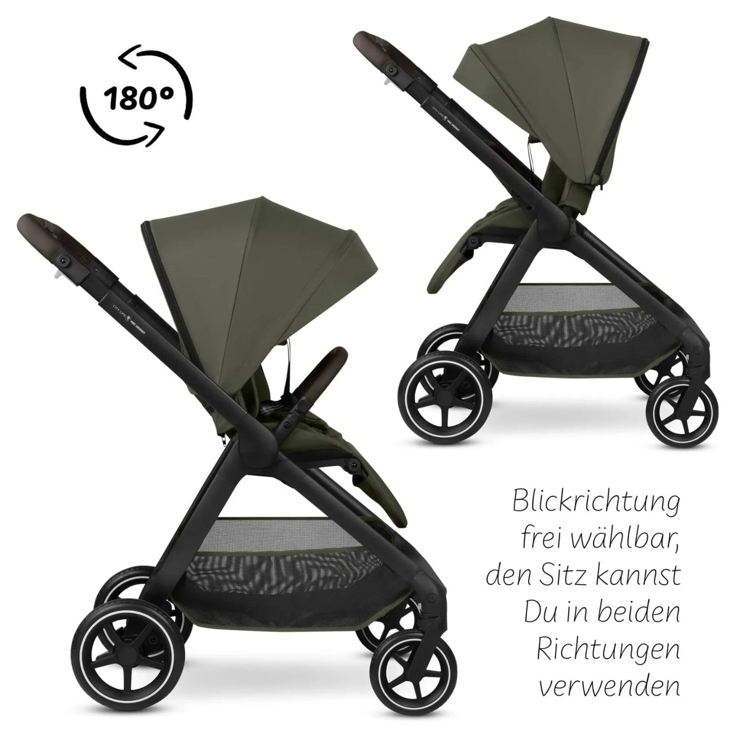 ABC Design City Life Poussette et poussette de sport jusqu'à 22 kg - Avocat | Jusqu'à 22 kg, avec unité d'assise réversible, position allongée, glissière télescopique et panier de courses jusqu'à 10 kg