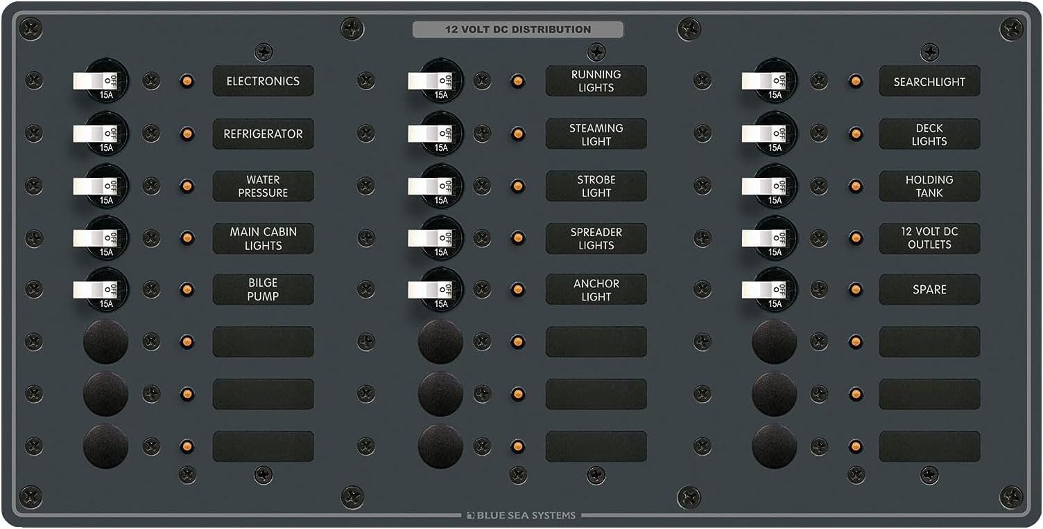 Blue Sea Systems 4352 Circuit Breaker Panel – 6 Position, 12V DC, Below Deck Marine Panel With LED Indicators