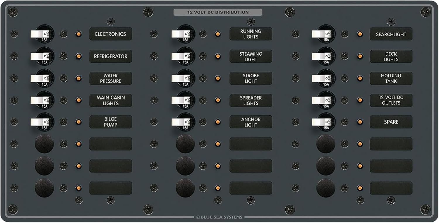 Blue Sea Systems 8264 Traditional Metal DC Panel - 24 Positions