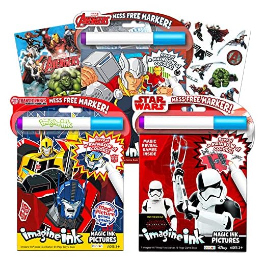 Imagine Ink Bundle of Magic Pictures Activity Books Set - Avengers and Star Wars No Mess Books with Stickers (Mess Free Coloring Books for Toddlers Kids)