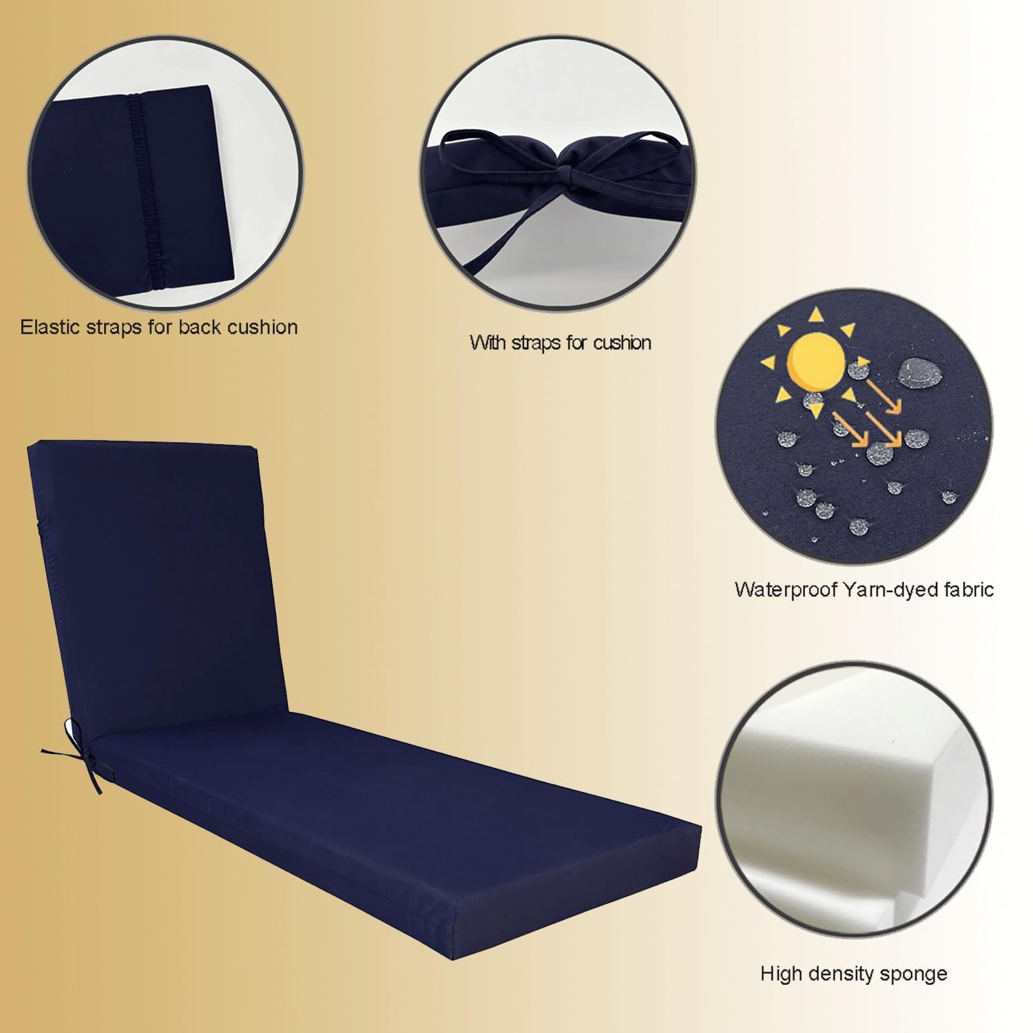 Coussin Transat Exterieur Bain de Soleil 8cm Épais 2 Attaches Renforcées- Rembourrage Confortable & Imperméable - for Chaise Longue Jardin/Plage/Piscine/Camping(2)