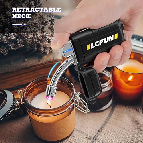 Miniatura 2 de LcFun Encendedor eléctrico recargable USB C, encendedores de plasma impermeables con pantalla LED de batería, encendedores de arco largo resistente