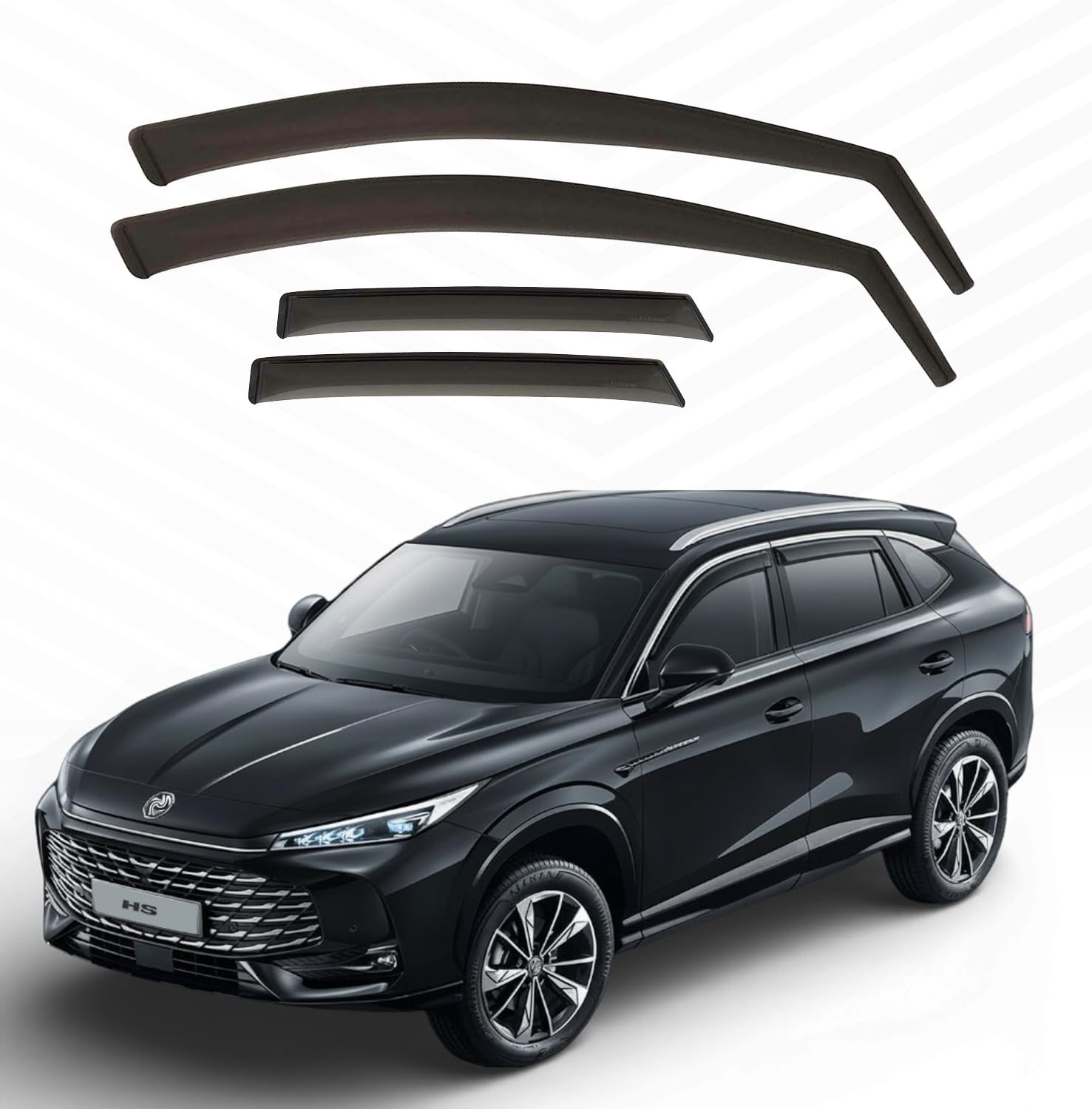 Deflectores Compatibles con MG HS | 2025+ (2ª Gen) - Vidrio Acrílico Duradero - Derivabrisas Delanteros y Traseros Ahumados para Ventanillas - Instalación Interior (Delanteros y Traseros)