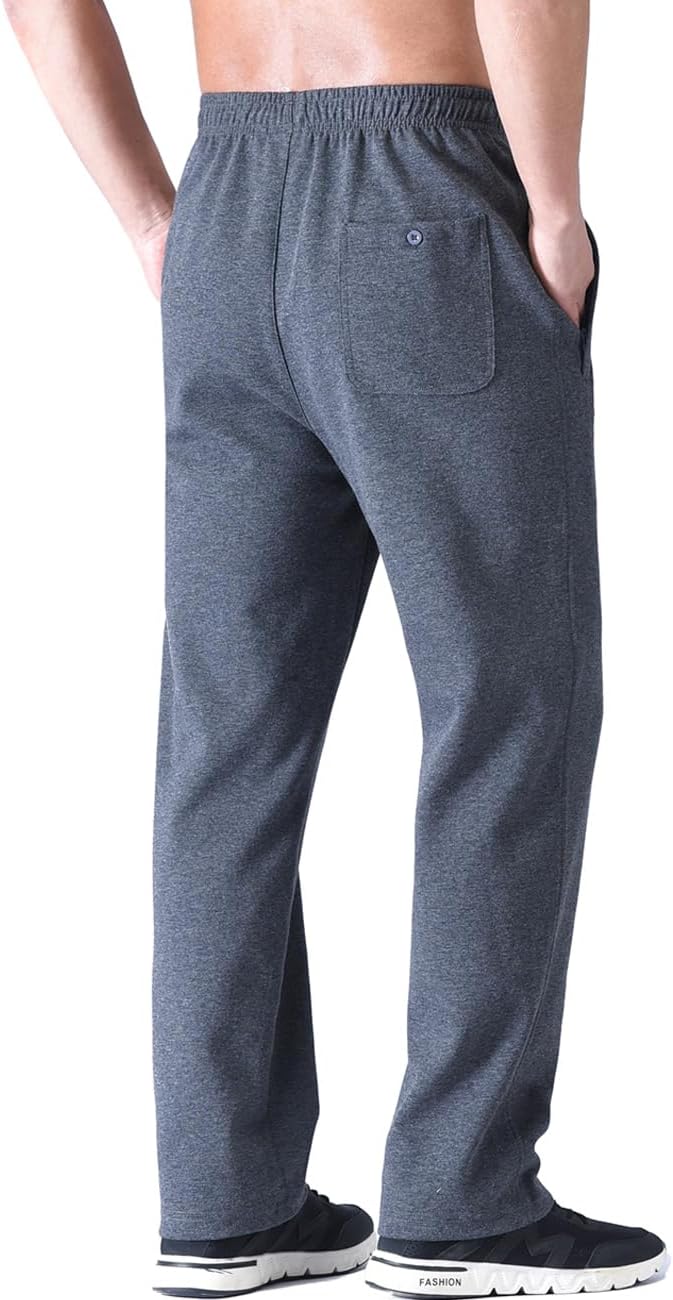Zoulee Men's Open-Bottom Cotton Track Pants Sweatpants Jogging Pants with Zip Fly - Image 7
