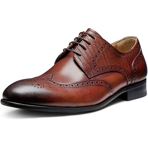 Jepsengord Men's Dress Shoes Wingtip Genuine Cowhide Leather Oxfords with Brogue Formal Business Wedding Derby Shoes