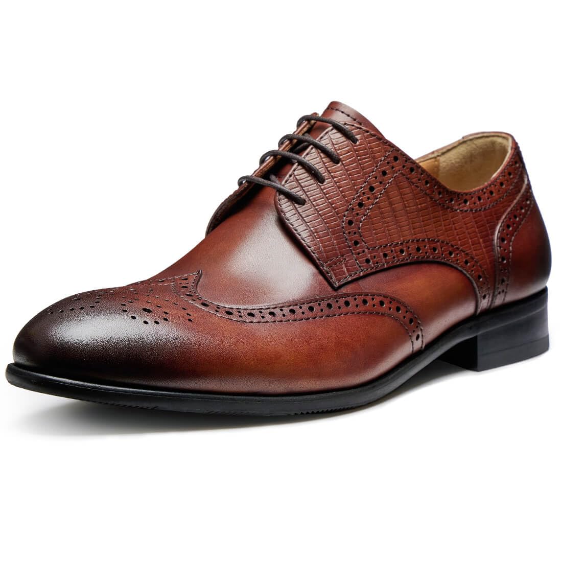 Jepsengord Men's Dress Shoes Wingtip Genuine Cowhide Leather Oxfords with Brogue Formal Business Wedding Derby Shoes