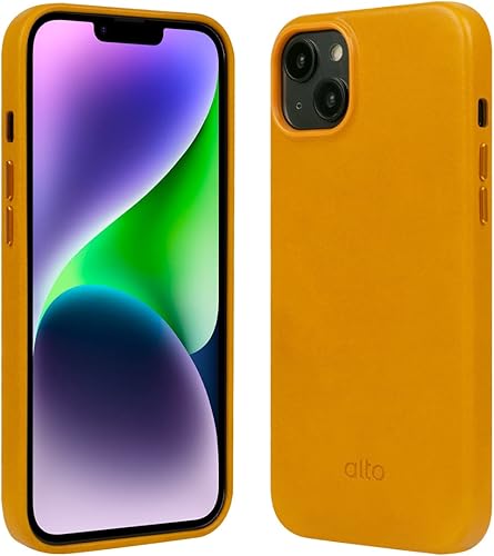 alto Funda de cuero compatible con iPhone 15 Plus y 14 Plus, serie original, funda protectora de cuero italiano (6.7 pulgadas, marrón)