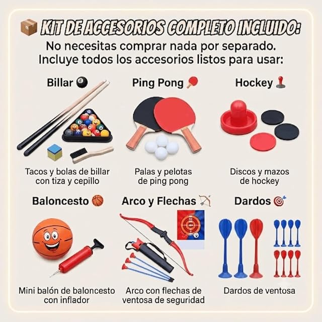 Foto 4 de 8 de Devessport Mesa Multijuegos 7 en 1 - Futbolín, Billar, Ping Pong, Hockey, Baloncesto, Dardos y Tiro con Arco