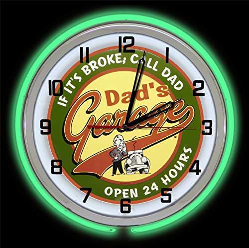 Redeye Laserworks Dad's Garage 18" Green Double Neon Garage Clock From #TOP1