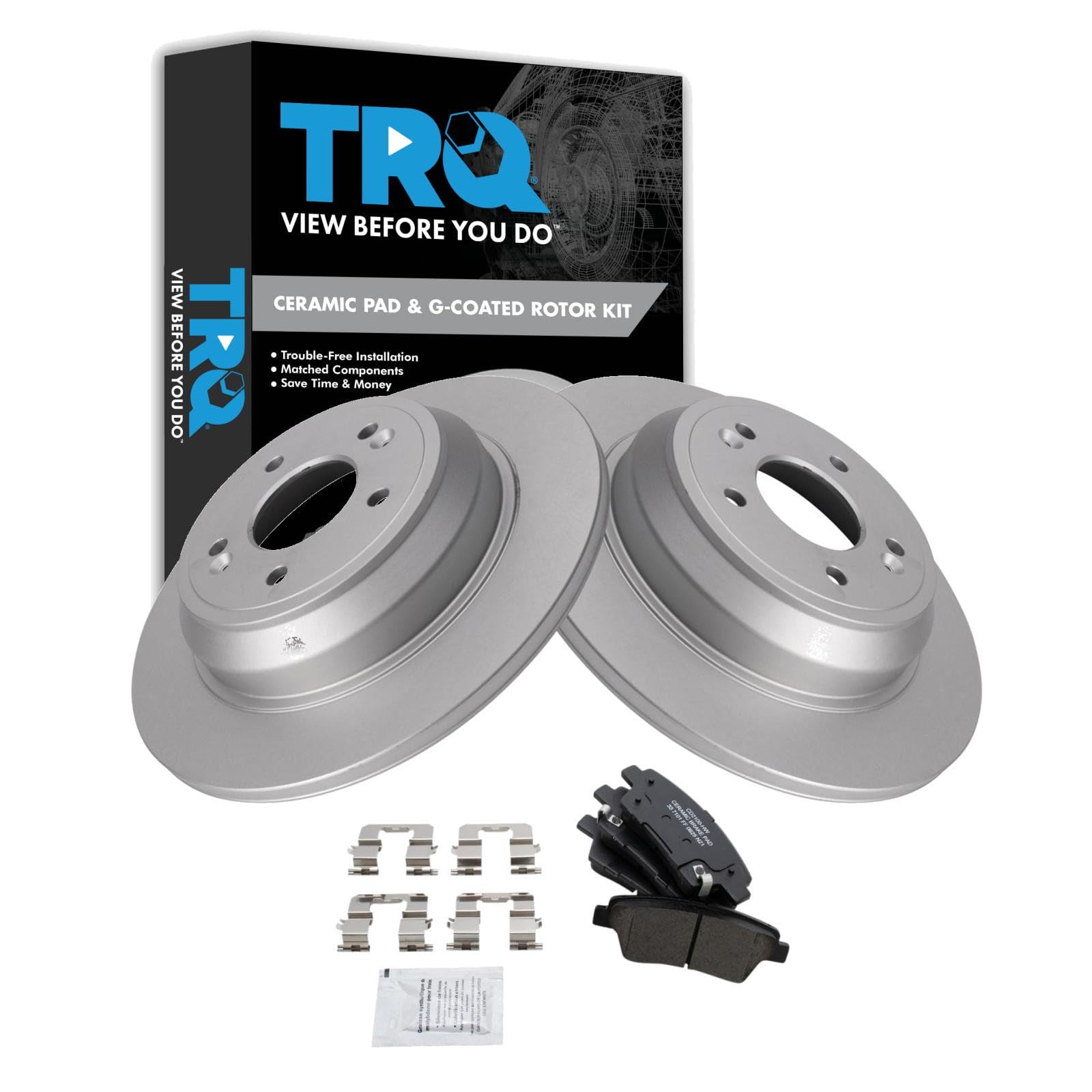 TRQ Rear Brake Pad and Rotor Set Ceramic Coated Rotors Compatible with 2018-2019 Genesis G80