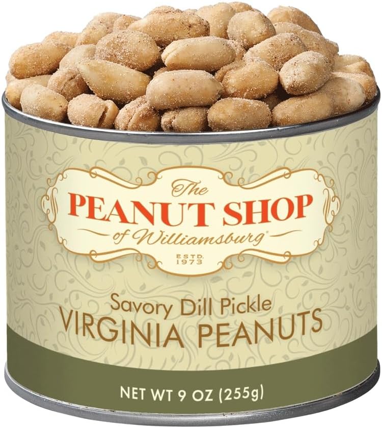 The Peanut Shop of Williamsburg Dill Pickle Flavored Peanuts, Extra Large Virginia Nuts, Gluten-Free - 9 Oz Tin