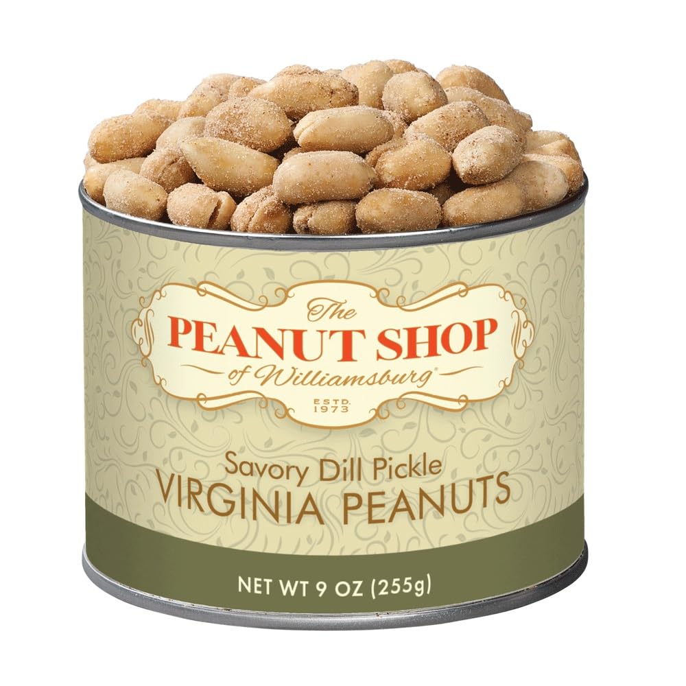 The Peanut Shop of Williamsburg Dill Pickle Flavored Peanuts, Extra Large Virginia Nuts, Gluten-Free - 9 Oz Tin
