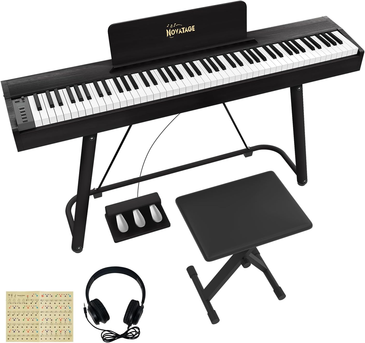 Electric Piano, 88 Key Weighted Keyboard Piano, Full Size for Beginners, with U-Stand, 3 Sustain Pedal Unit, Adjustable Stool, Headphone, MIDI Functionality