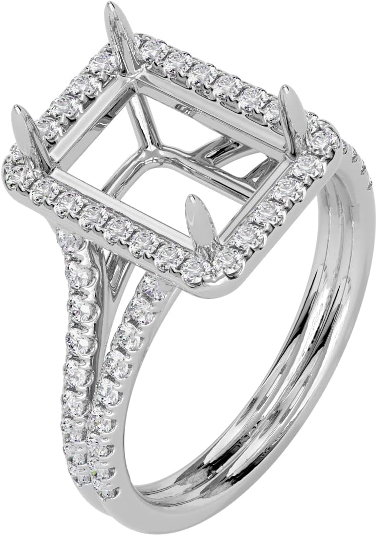 PEORA 14K Gold G-H/VS Lab Grown Diamond Semi Mount Ring Setting, Fits 9x7mm Emerald or Radiant Cut, 0.50 Carat total, Sizes 4 to 10