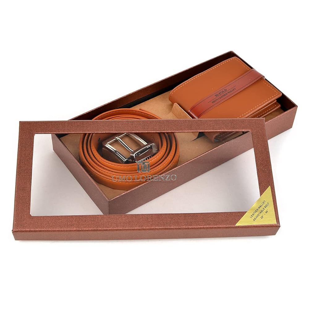 Umo Lorenzo Wallet Gift Set, Brown Belt, Leather Bi-Fold