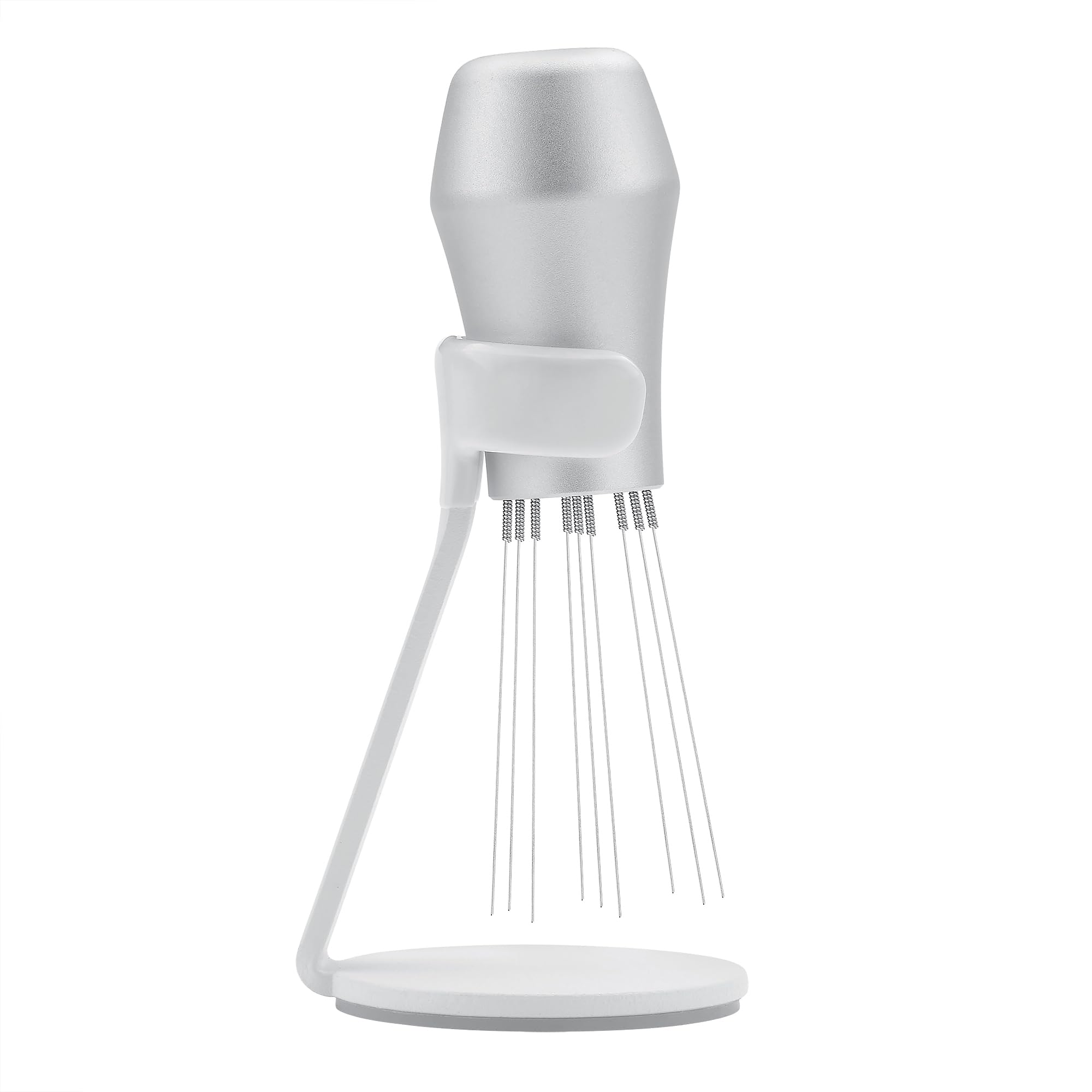 Normcore WDT Distribution Tool with Stand V3, 9 Prong Needle Espresso Stirrer, 18 Needles 0.25mm / 0.3mm Thick Spring Wires, Weiss Distribution Technique, Anodized Aluminum Handle, Silver