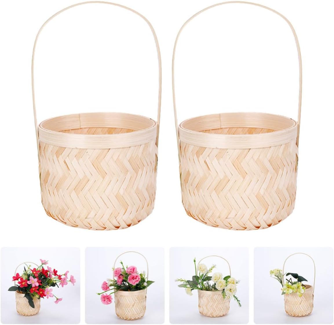 Mikikit Handmade Woven Storage Basket Set, 2pcs 10x10cm Handheld Flower Baskets for Home Organization and Decorative Flower Arrangement image 5