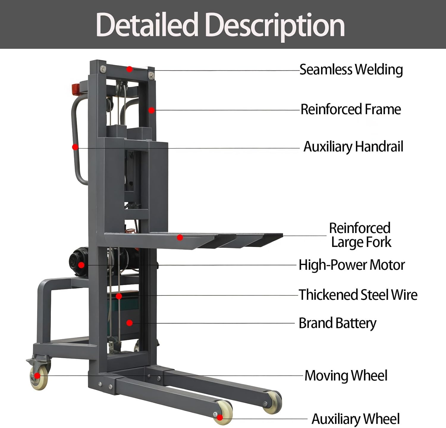 Electric Pallet Stacker Forklift, 661LBS Capacity Material Lift with Adjustable Forks Manual Pallet Truck Dolly for Warehouse Industrial (1.6m Lifting Height)