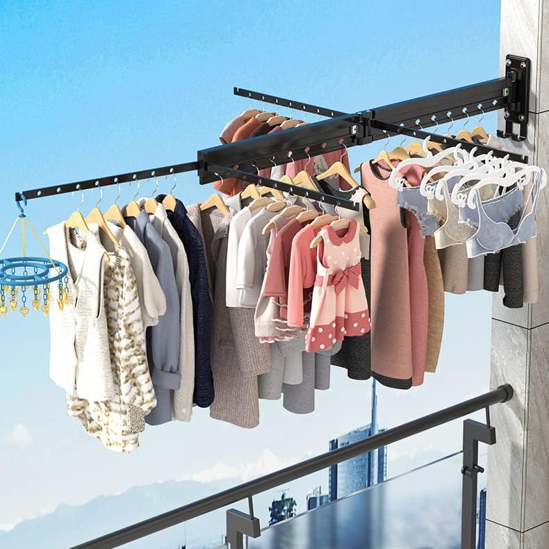 Miniatura 2 de Estante de secado de ropa retráctil versátil montado en la pared, colgador de ropa resistente con diseño de ahorro de espacio y función plegable