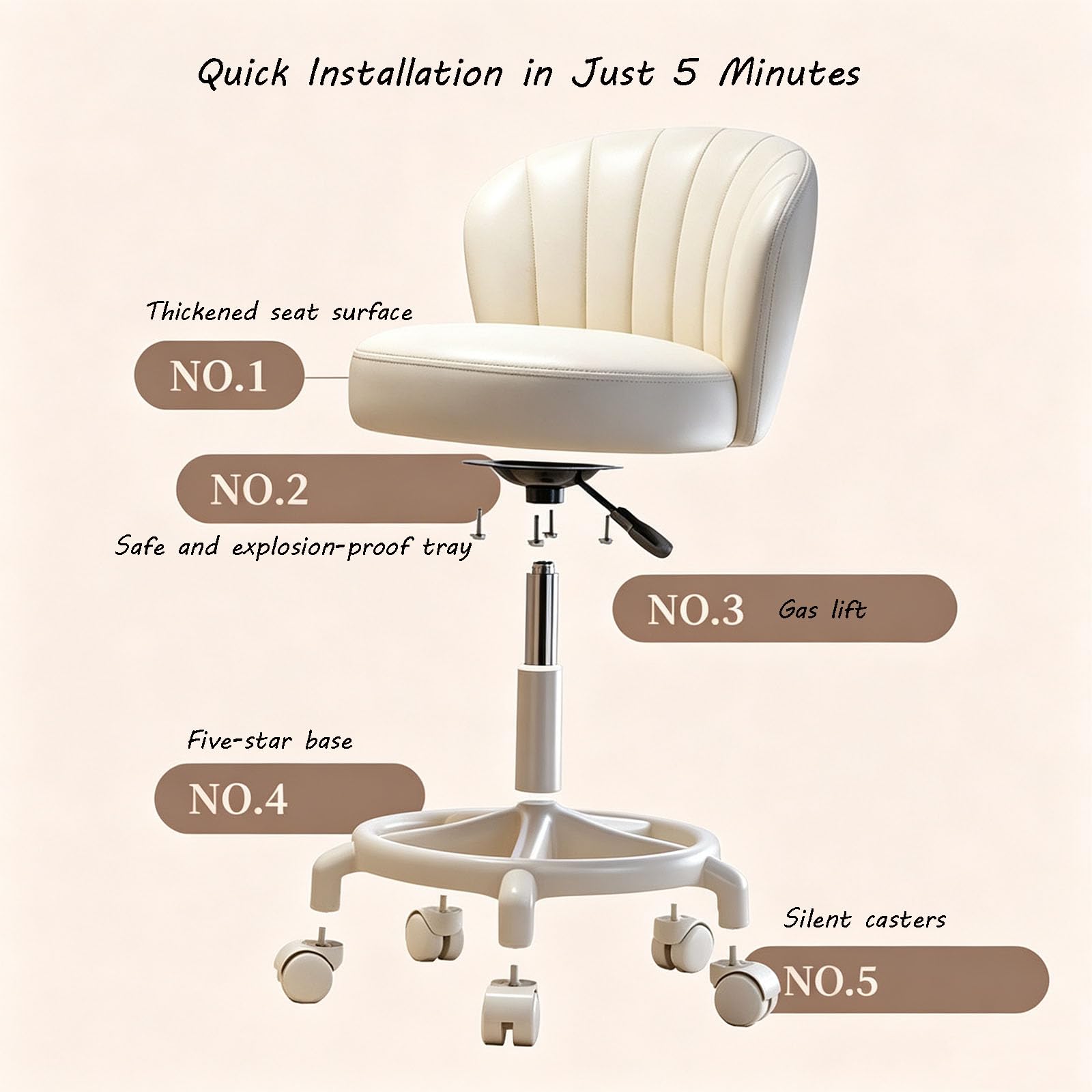 Taburetes Giratorios con Reposapiés, Silla con Ruedas (Grey,Bstyle-5star Foot)