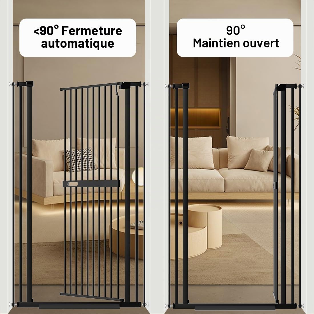 Xifamniy Barrière extra haute et extra large en métal pour chien et chat - Hauteur : 155 cm - Largeur : 76,5 - 92 cm - Montage par pression - Fermeture automatique - Pour encadrements de portes