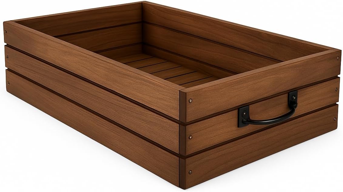Darla'Studio 66 Rustic Wooden Under Bed Storage Crate with Handle – 19" x 27-3/4" x 7-3/8" Rolling Organizer Bin for Blankets, Clothes, and Home Storage