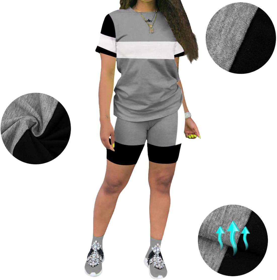 KINIKO Women's 2 Piece Casual Fashion Sports Solid Color Suit short Sleeve top and Pants Set Sweatshirt image 2