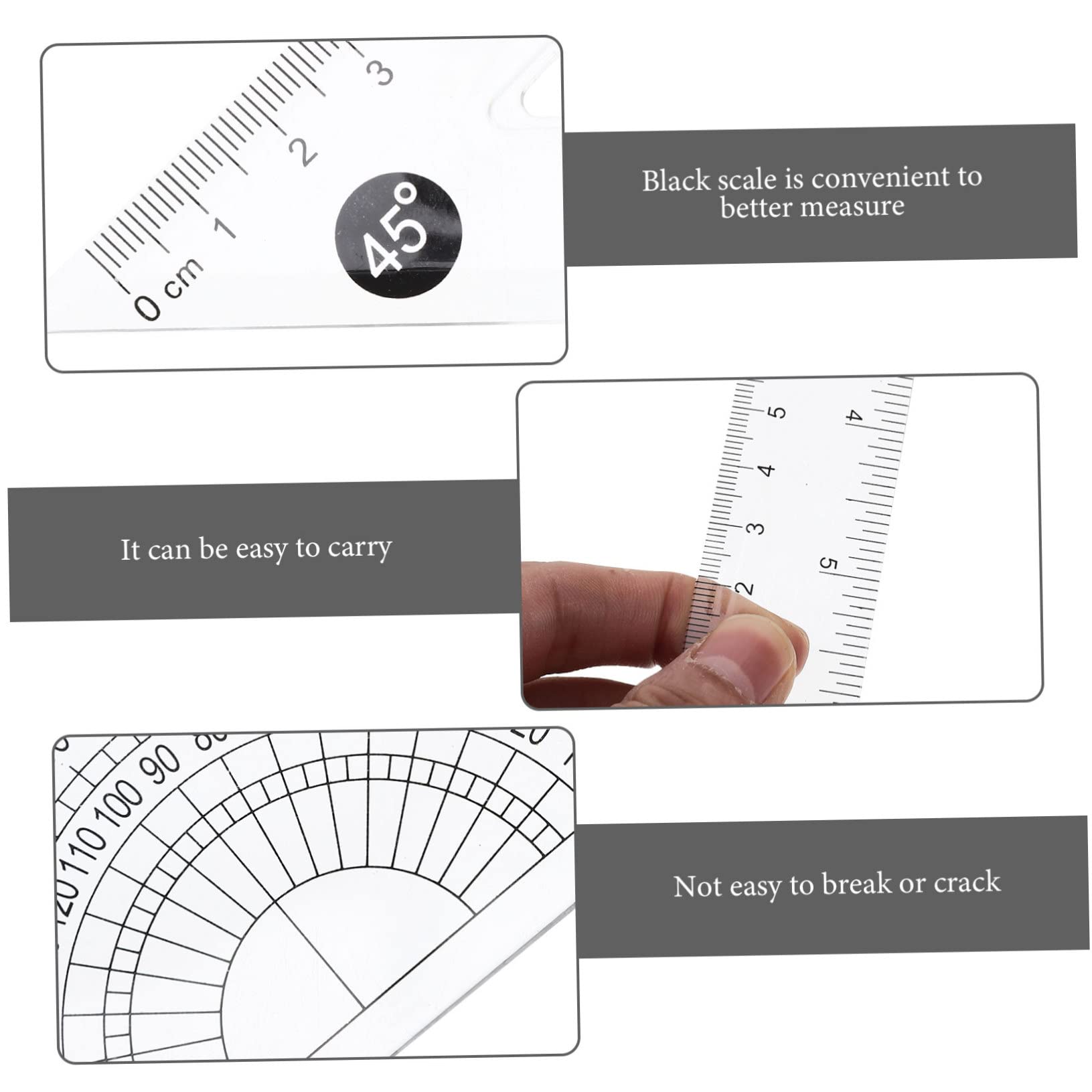 20 Set Righello trasparente da 15 cm righello curvo righello di matematica multi - Righello ergonomico righello triangolare goniometro per la geometria plastica Transparent