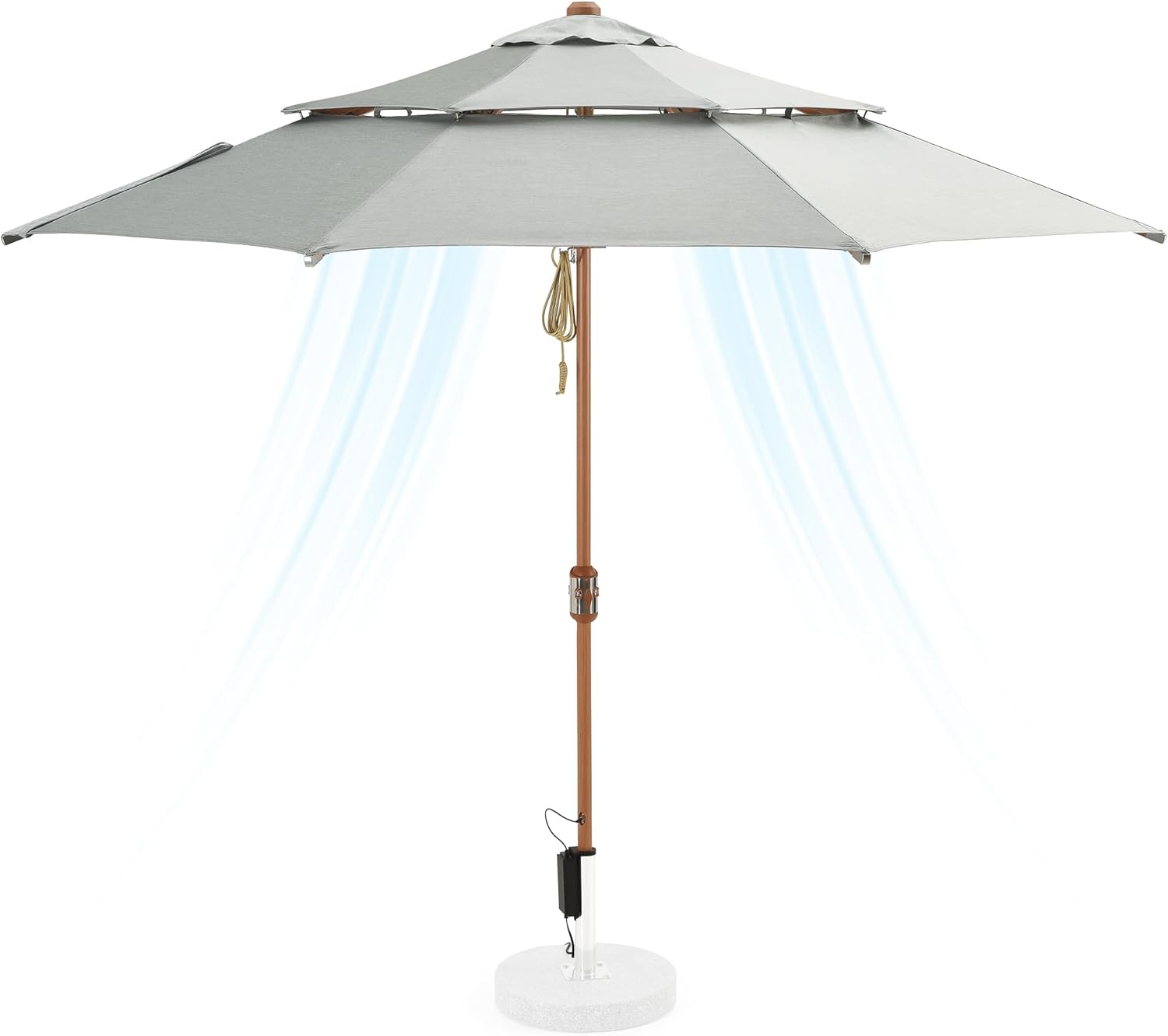 10 ft Patio Umbrella with Built-In Fans | 4-Speed Cooling, 4200 CFM Airflow, USB Charging, UPF 50+ UV Protection | Outdoor Market Umbrella for Table, Deck, Pool