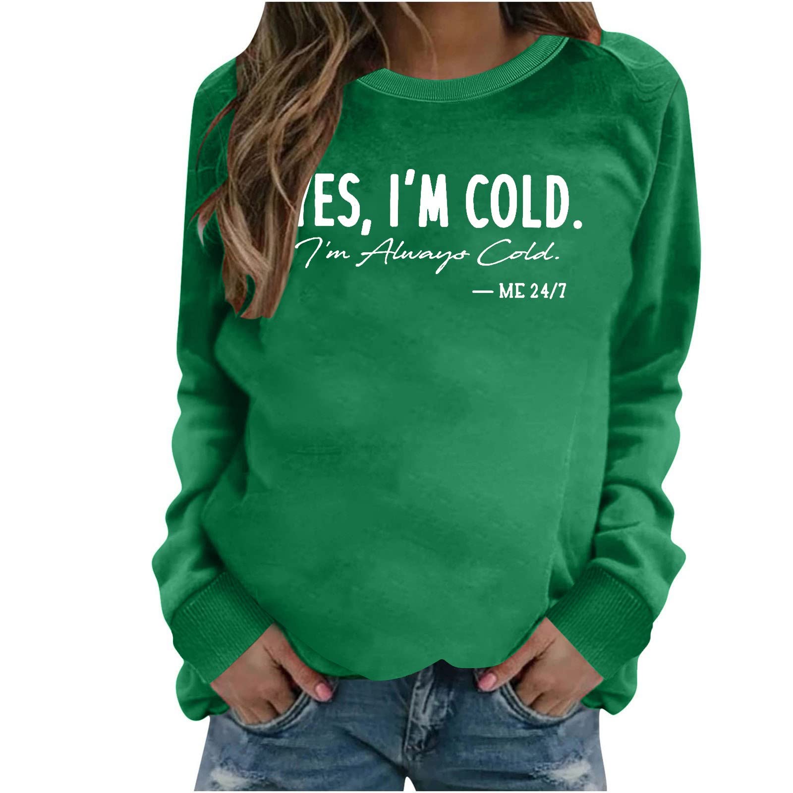 Womens Yes I Am Cold Funny Words Print Solid Sweatshirts