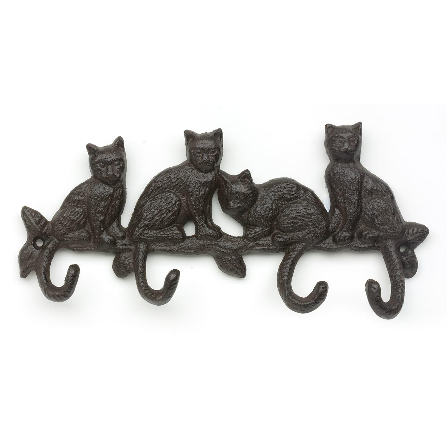 CKB LTD Coat Rack Wall Mounted Cast Iron Cat Tail Hooks - Rustic Decorative 4 Peg Rail, Multi-Purpose Heavy Duty Metal Hanging Hook for Coats, Keys, Bags, Hats Storage 28cm