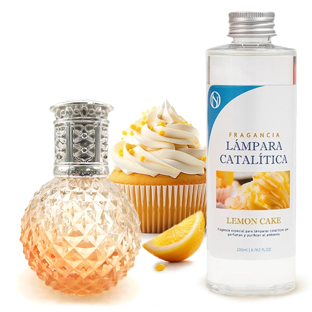 Pack Ahorro Lámpara Catalítica Orange Diamonds + Fragancia Aroma Lemon Cake 500ml. Elimina Malos olores e impurezas, perfuma y Limpia.
