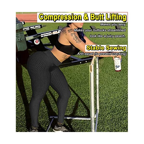 Women's High Waist Yoga Pants Tummy Control Slimming Booty Leggings Workout Running Butt Lift Tights (Black, Large)