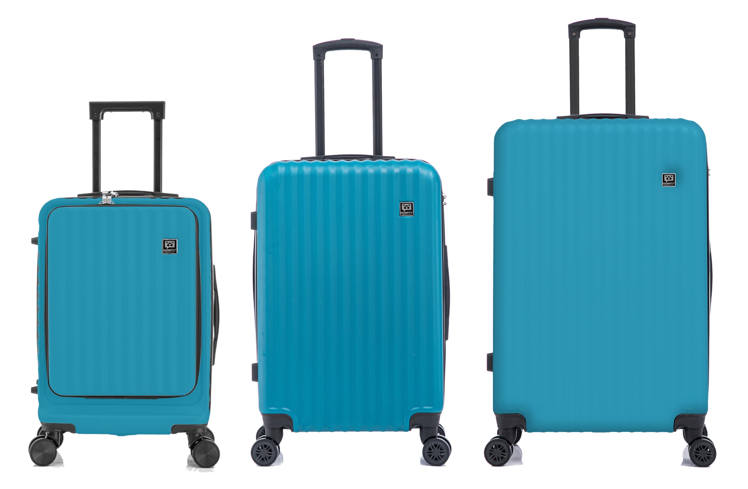 SMART-J Zestaw 3 walizek z twardym bagażem Tris (20"/24"/28") - bagaż podróżny z zamknięciem TSA, 4 kółka obrotowe, odporna na zarysowania powłoka ABS, lekka i wytrzymała, przezroczysty, Turchese (20