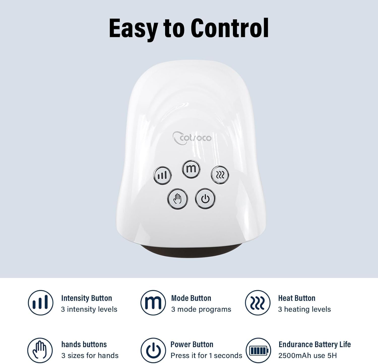 cotsoco Hand Massager - 3Massage Sizes, Cordless Hand Massager with Heat & Compression for Arthritis and Carpal Tunnel, Gift for Men Women Family Friends, Relaxation at Home, Office, Outdoors, White - Image 6