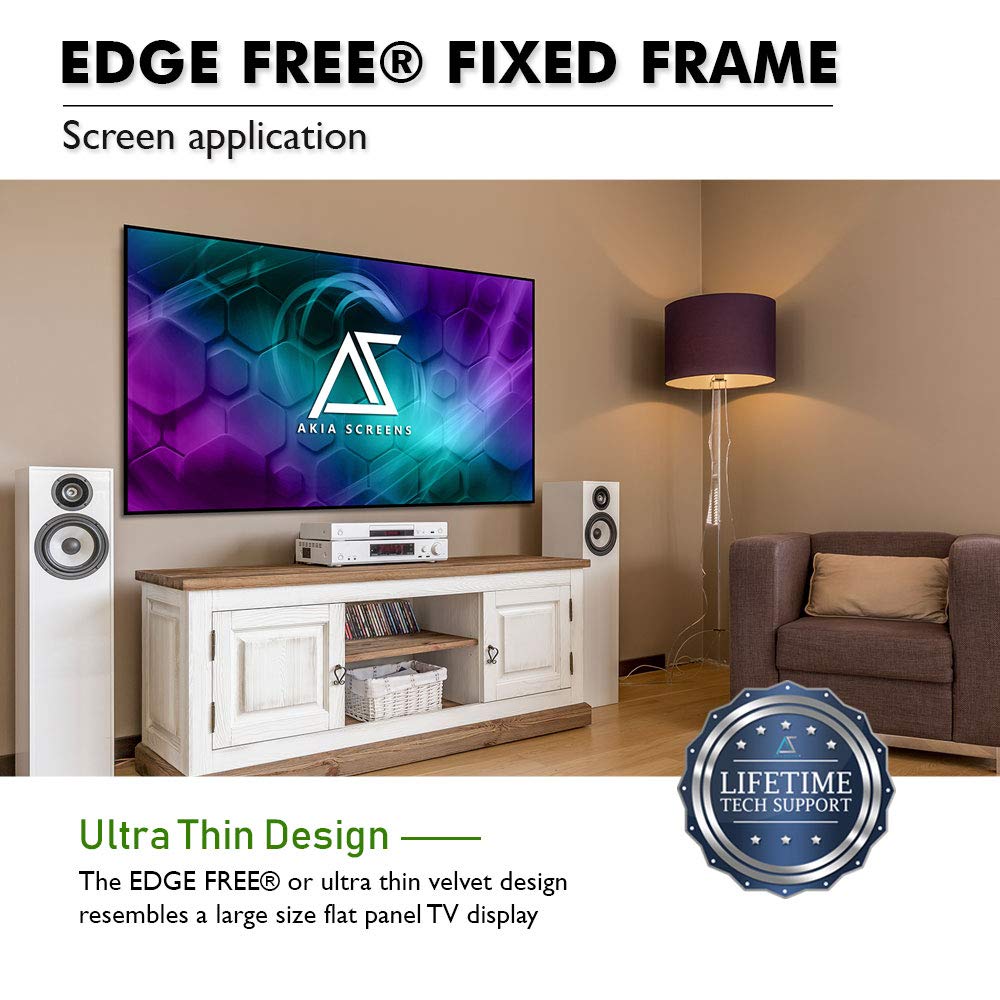Akia Screens 100 Inch Edge Free Fixed Frame Projector Screen 16:9 CineWhite UHD-B 1.3 Gain 8K 4K Ultra HD 3D Ready Indoor Home Theater Wall Mount Screen AK-NB100H1 product thumbnail 6