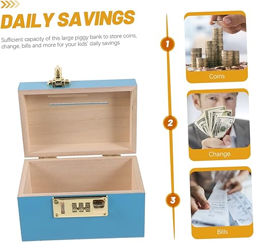 Miniatura 4 de Alcancía de madera para niñas, alcancía para adultos, alcancía para adultos y niñas, alcancía grande con cerradura de hierro