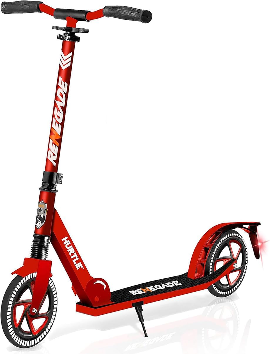 Renegade Kick Scooter for Kids, Teenagers & Adults - 2-Wheel Folding Scooter with Adjustable T-Bar Handlebar - Alloy Anti-Slip Deck