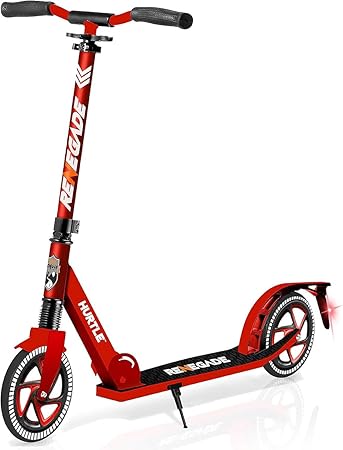 Hurtle Renegade Kick Scooter for Kids, Teenagers & Adults - 2-Wheel Folding Scooter with Adjustable T-Bar Handlebar - Alloy Anti-Slip Deck