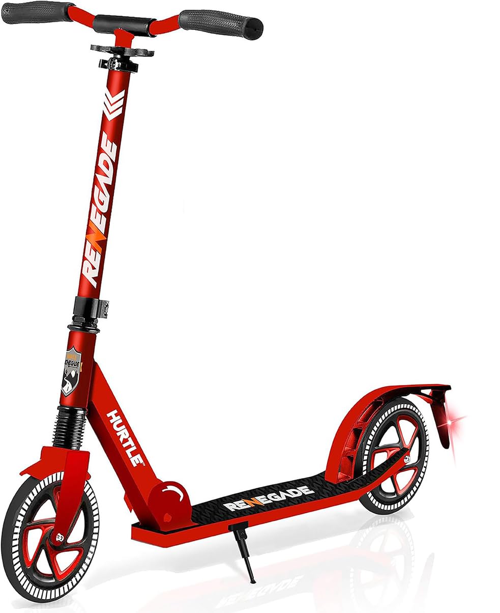 Hurtle Renegade Kick Scooters for Kids Teenagers Adults- 2 Wheel Kids Scooter with Adjustable T-Bar Handlebar - Alloy Anti-Slip Deck - Portable Folding Scooters for Kids with Carrying Strap